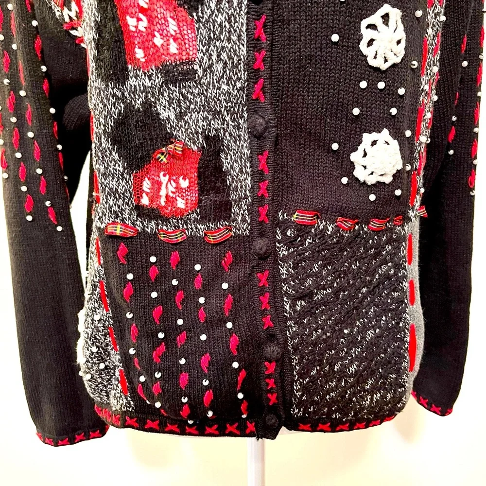 Designers Originals Holiday Christmas Cardigan Sweater with Scottie Dogs Size L
